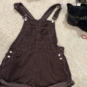 We The Free corduroy dark brown overall shorts